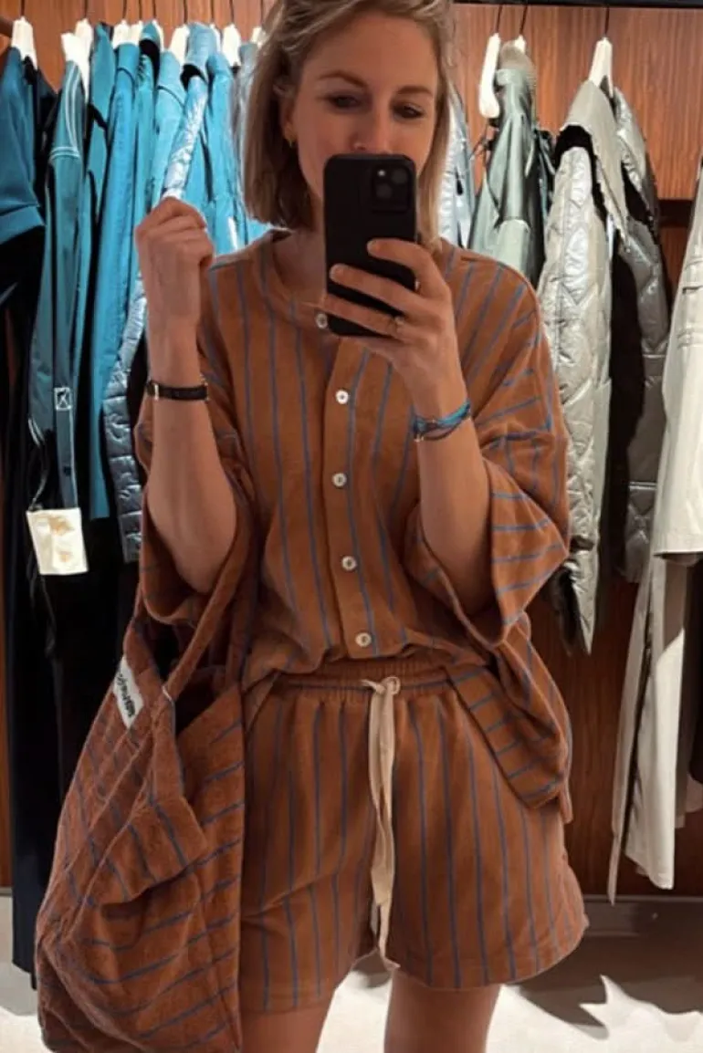 Bongusta T-shirt - Naram Oversized Shirt - Camel & Ultramarine