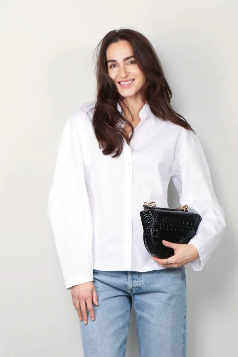Closed Blouse - Pleated Sleeve Shirt - White