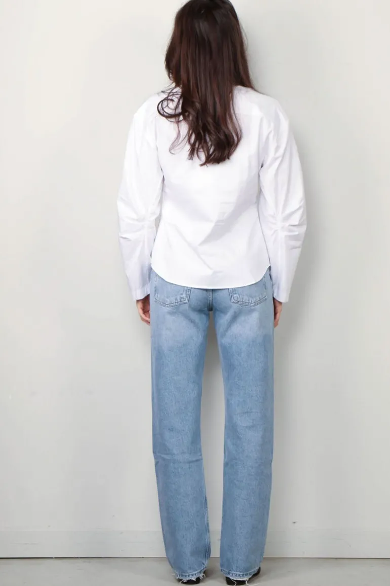 Closed Blouse - Pleated Sleeve Shirt - White
