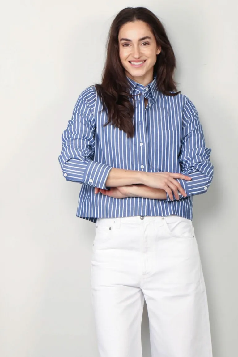Closed Blouse - Cropped Classic Shirt - Graphite blue