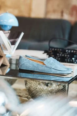 Dear Frances Loafers - Drew Loafer W/ Penny Strap - Blue Denim