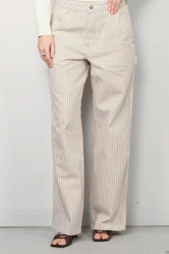 Denimist Broek - Teri Wide Leg Carpenter Pant - Brown Railroad Stripe