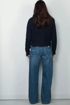 Denimist Trui - V-Neck Cable Sweater - Navy