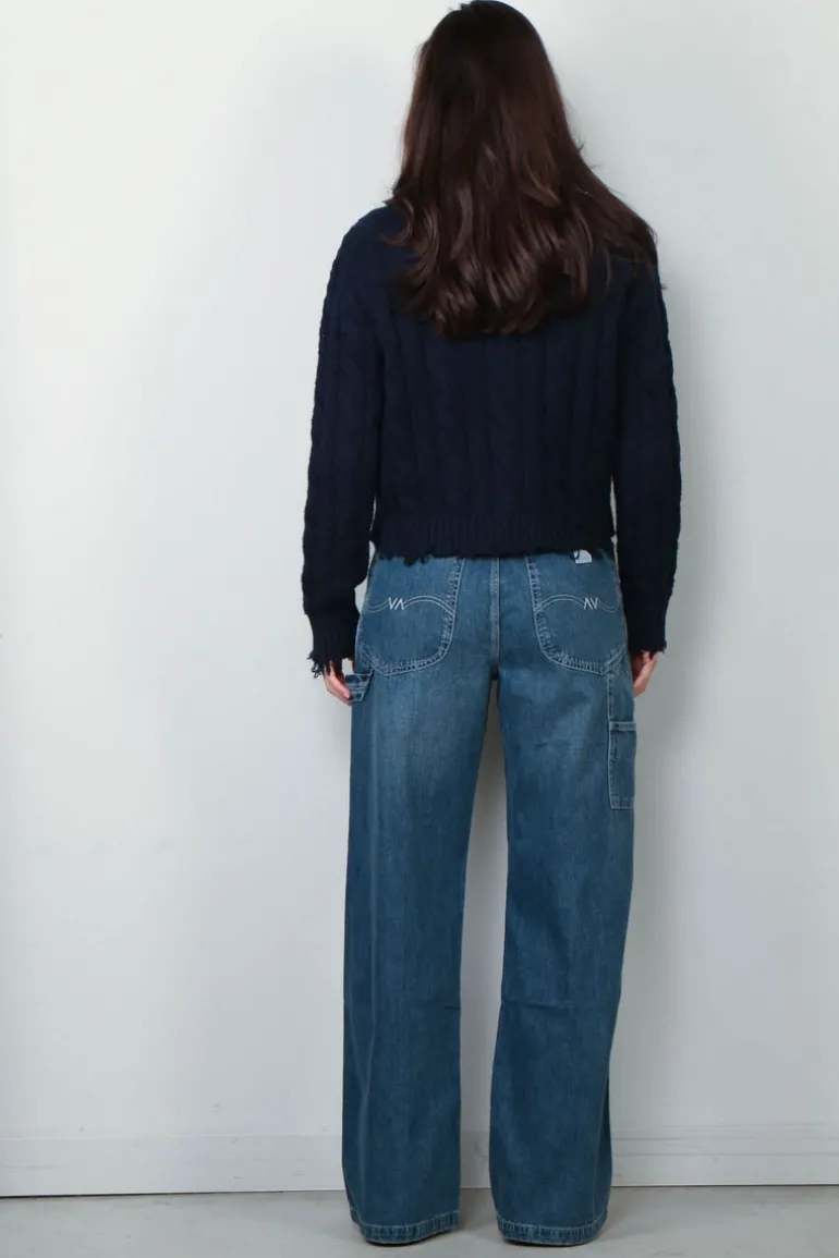 Denimist Trui - V-Neck Cable Sweater - Navy