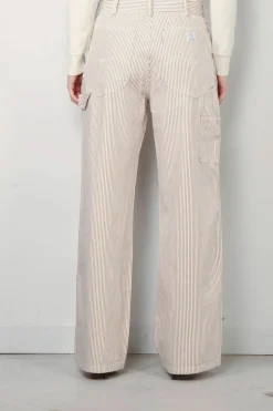 Denimist Broek - Teri Wide Leg Carpenter Pant - Brown Railroad Stripe