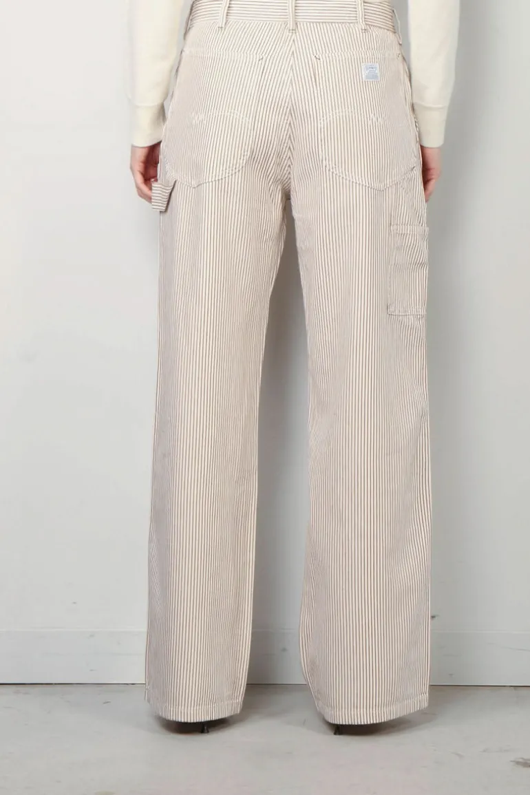 Denimist Broek - Teri Wide Leg Carpenter Pant - Brown Railroad Stripe
