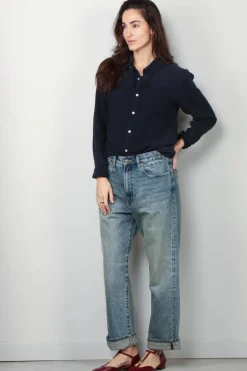 Denimist Blouse - Boyfriend - Navy Gauze