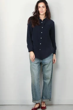 Denimist Blouse - Boyfriend - Navy Gauze
