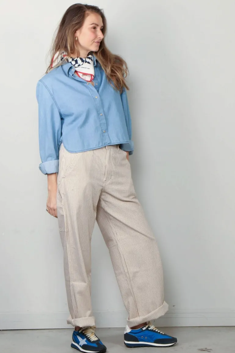 Denimist Broek - Teri Wide Leg Carpenter Pant - Brown Railroad Stripe