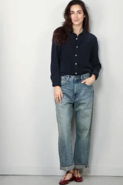 Denimist Blouse - Boyfriend - Navy Gauze