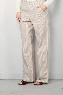 Denimist Broek - Teri Wide Leg Carpenter Pant - Brown Railroad Stripe