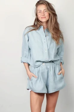 Forte_Forte Blouse - Chic Linen Shirt - Acqua