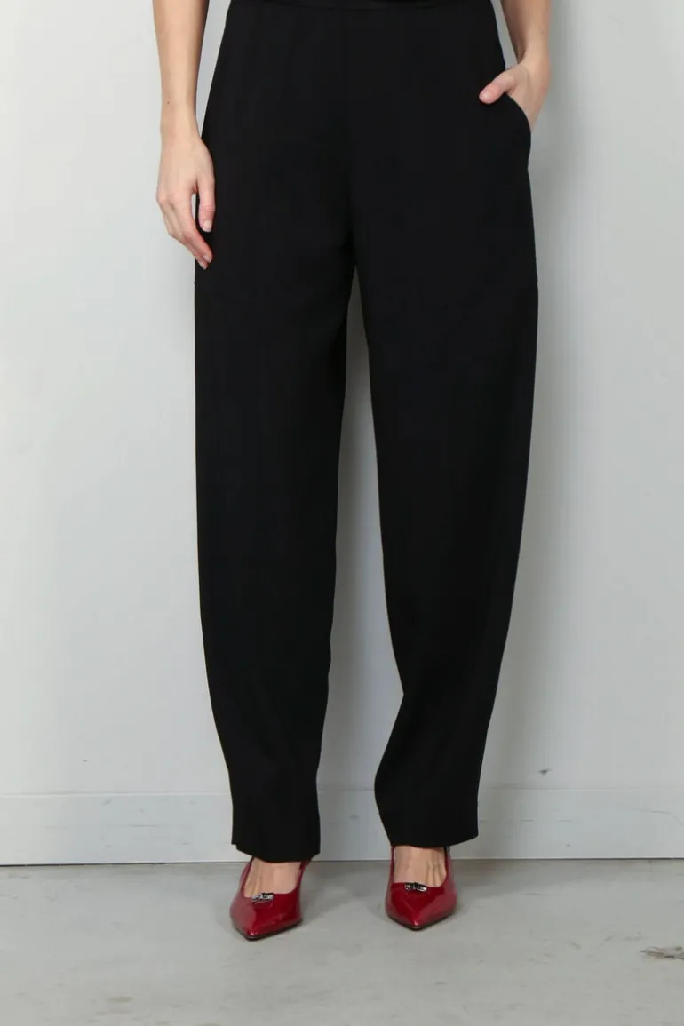forte_forte Broek - Stretch Cady Crepe Elasticated Cargo Pants - Nero