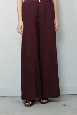 Forte_Forte Broek - co/se Voile Flared Pants Satin Details - Black Orchid
