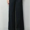 forte_forte Broek - Viscose Wool Slub Flat Front Pants - Abisso