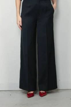 forte_forte Broek - Viscose Wool Slub Flat Front Pants - Abisso