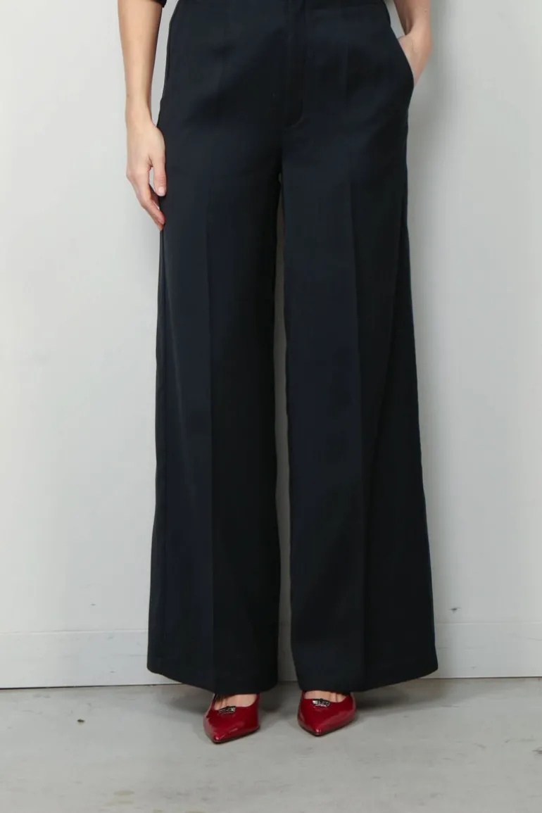 forte_forte Broek - Viscose Wool Slub Flat Front Pants - Abisso