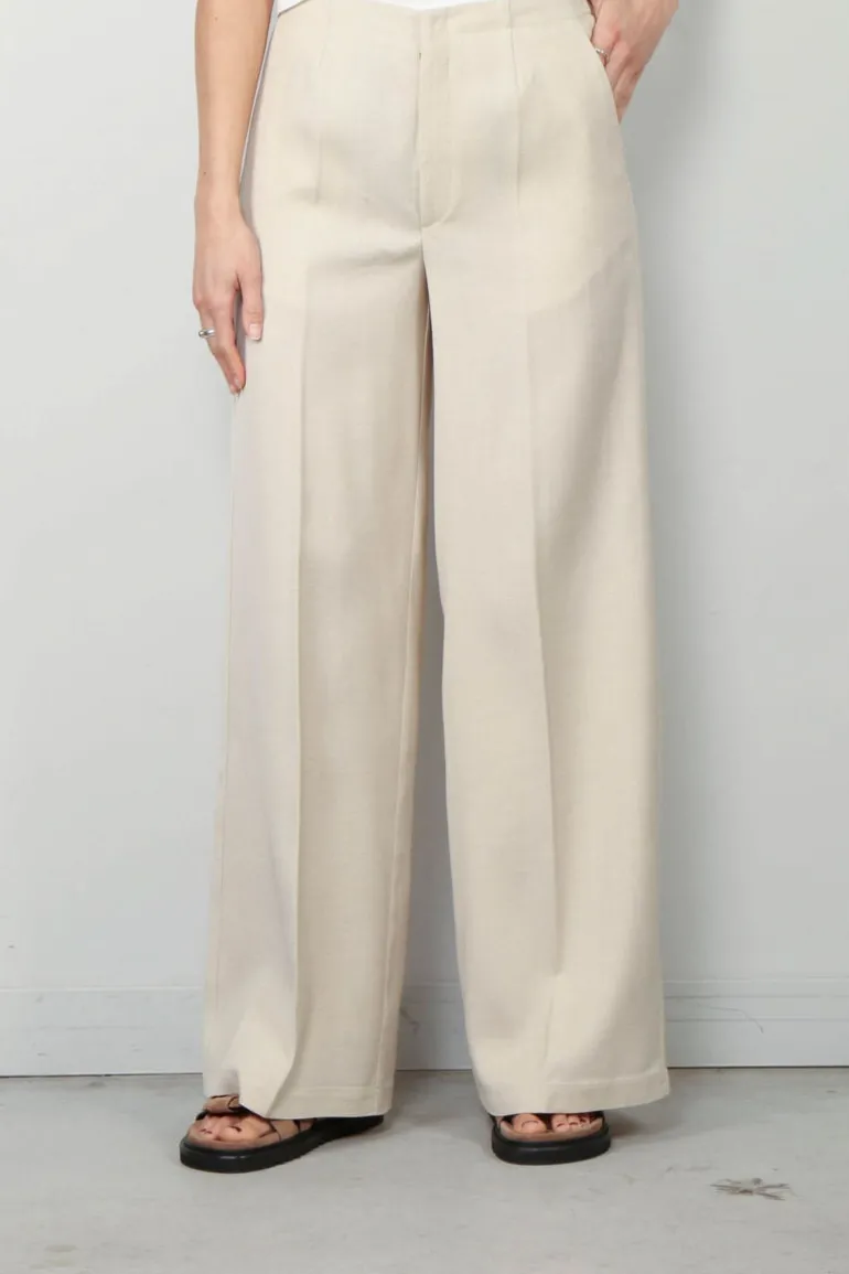 forte_forte Broek - Viscose Wool Slub Flat Front Pants - Dune