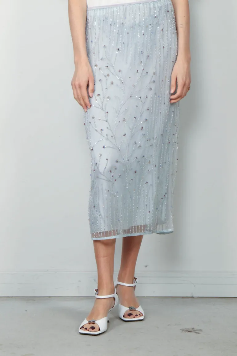 Forte_Forte Rok - Firefly Embroidery Tulle Skirt With Slip - Firefly