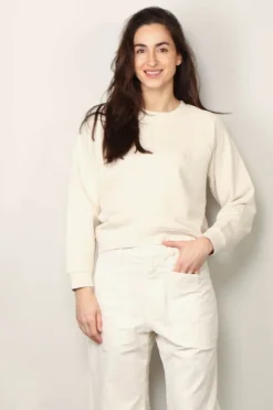 forte_forte Sweater - Essential Diagonal Cotton Roundneck Sweatshirt - Ivory