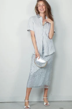 Forte_Forte Blouse - Contemporary Crinkled Cotton Half Sleeve Shirt - Madreperla