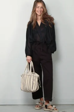 Forte_Forte Broek - Chic Cotton Linen Drawstring Pants - Noir