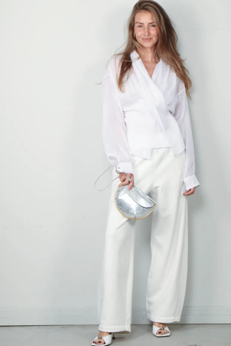 forte_forte Broek - Diagonal Cotton Fleece Twisted Pants - Bianco
