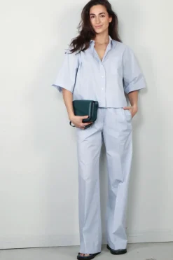 Forte_Forte Broek - BCI Cotton Popline Elasticated Straight - Rugiada