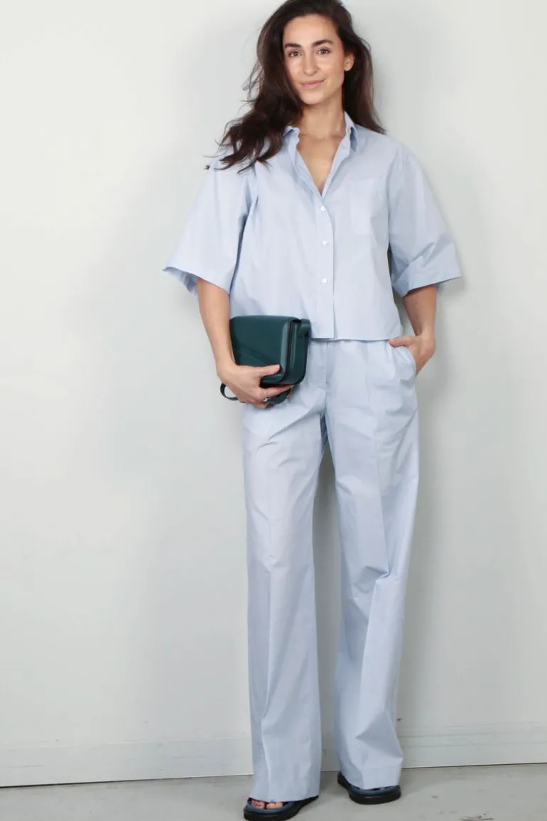 Forte_Forte Broek - BCI Cotton Popline Elasticated Straight - Rugiada