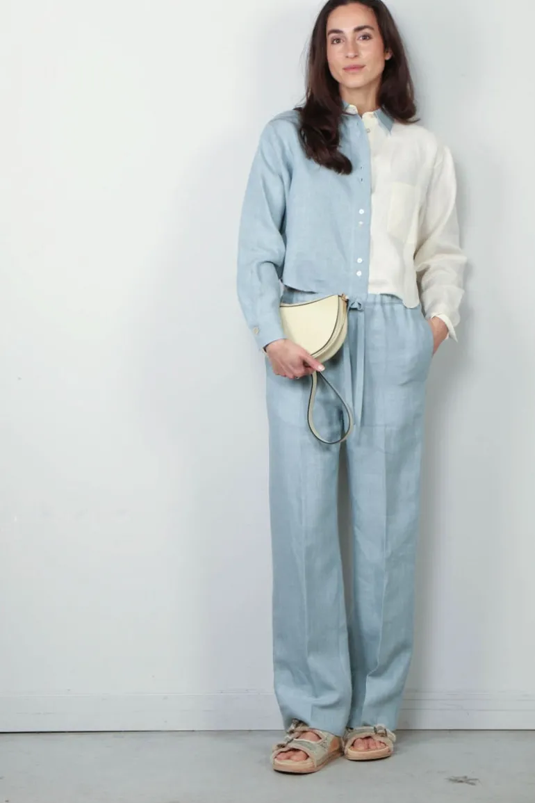 Forte_Forte Broek - Chic Linen Canvas Drawstring - Acqua