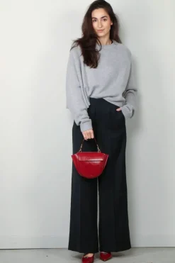 forte_forte Broek - Viscose Wool Slub Flat Front Pants - Abisso