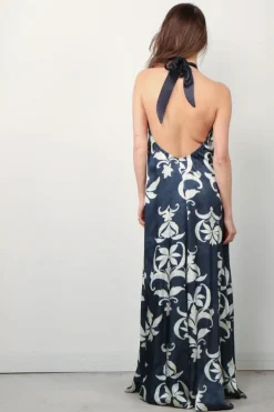 Forte_Forte Jurk - The Secret Lily Print Viscose Back Neckline - Oltremare