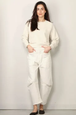 forte_forte Sweater - Essential Diagonal Cotton Roundneck Sweatshirt - Ivory
