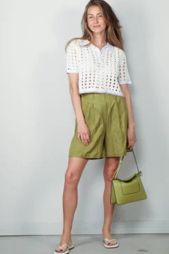 Forte_Forte Top - Cable Lux Handmade Crochet Cropped Polo - Giglio