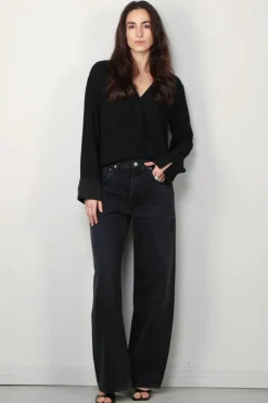 forte_forte Top - Envers Satin Long Sleeves Top - Nero