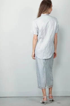 Forte_Forte Blouse - Contemporary Crinkled Cotton Half Sleeve Shirt - Madreperla