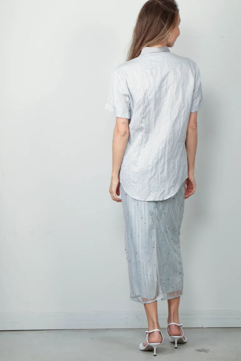 Forte_Forte Blouse - Contemporary Crinkled Cotton Half Sleeve Shirt - Madreperla
