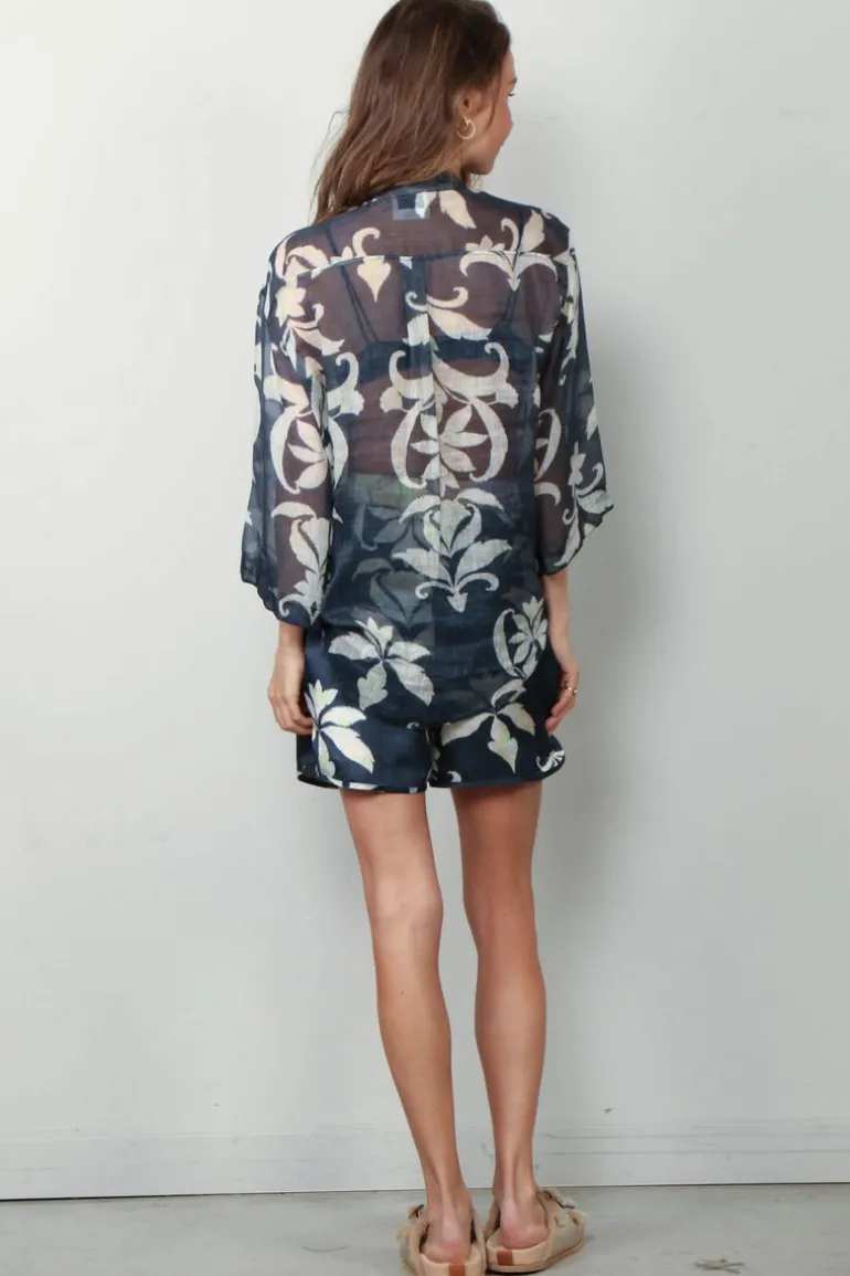 Forte_Forte Blouse - The Secret Lily Print Linen Silk Gauze - Oltremare