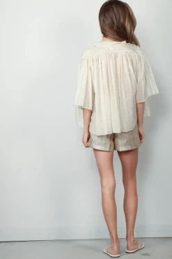 forte_forte Blouse - ChaOnette Print Co/Se Voile Half Sleeve Shirt - Ivory