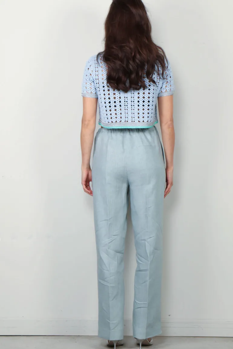 Forte_Forte Top - Cable Lux Handmade Crochet Cropped Polo - Cielo