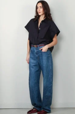forte_forte Blouse - BCI Cotton Popline Boxy Sleeveless Shirt - Abisso
