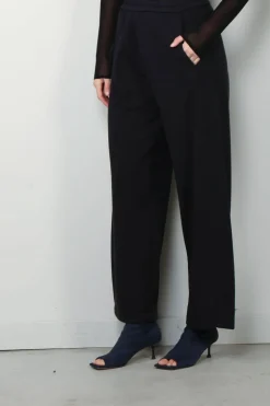 forte_forte Broek - Diagonal Cotton Fleece Twisted Pants - Abisso