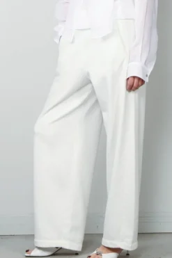 forte_forte Broek - Diagonal Cotton Fleece Twisted Pants - Bianco