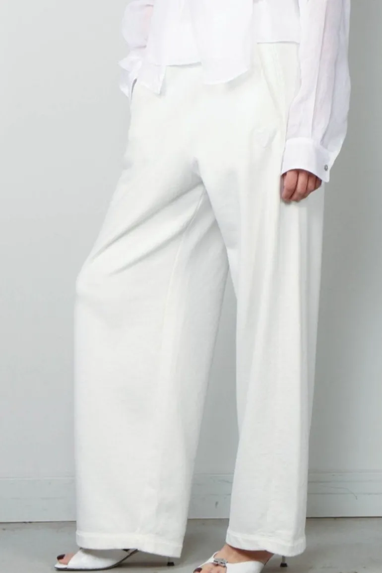 forte_forte Broek - Diagonal Cotton Fleece Twisted Pants - Bianco