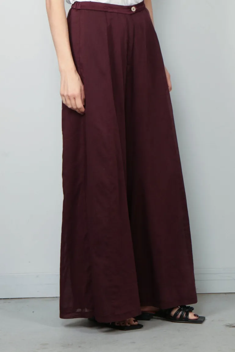 Forte_Forte Broek - co/se Voile Flared Pants Satin Details - Black Orchid