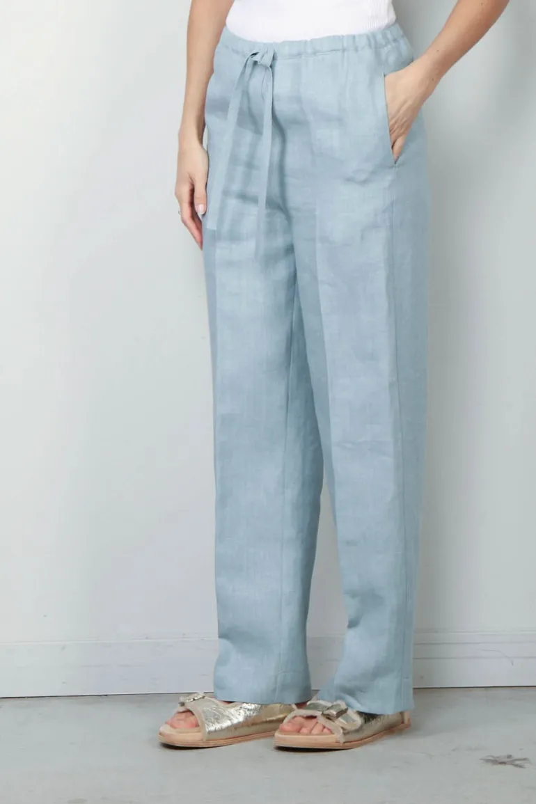 Forte_Forte Broek - Chic Linen Canvas Drawstring - Acqua