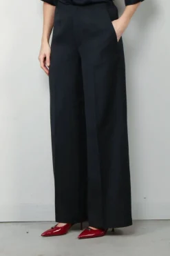 forte_forte Broek - Viscose Wool Slub Flat Front Pants - Abisso