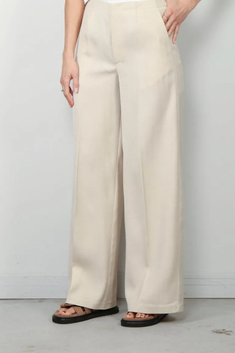 forte_forte Broek - Viscose Wool Slub Flat Front Pants - Dune