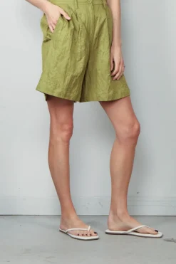 Forte_Forte Shorts - Contemporary Crinkled Cotton Bermuda - Aloe