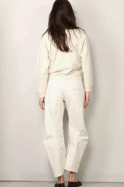 forte_forte Sweater - Essential Diagonal Cotton Roundneck Sweatshirt - Ivory